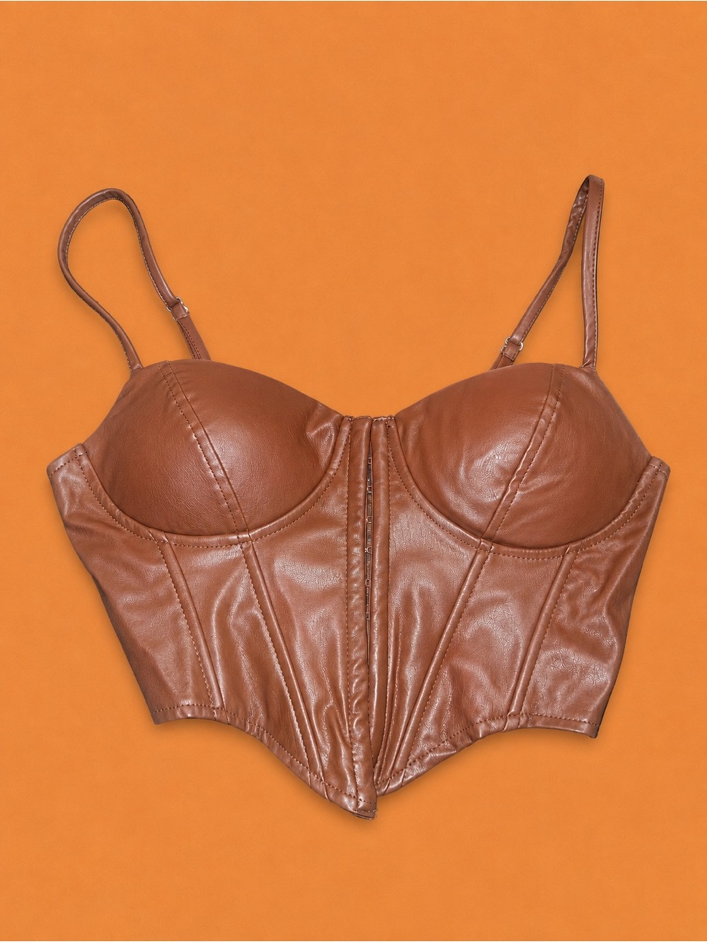 Windsor Chestnut Brown Faux Leather Bustier Crop Top